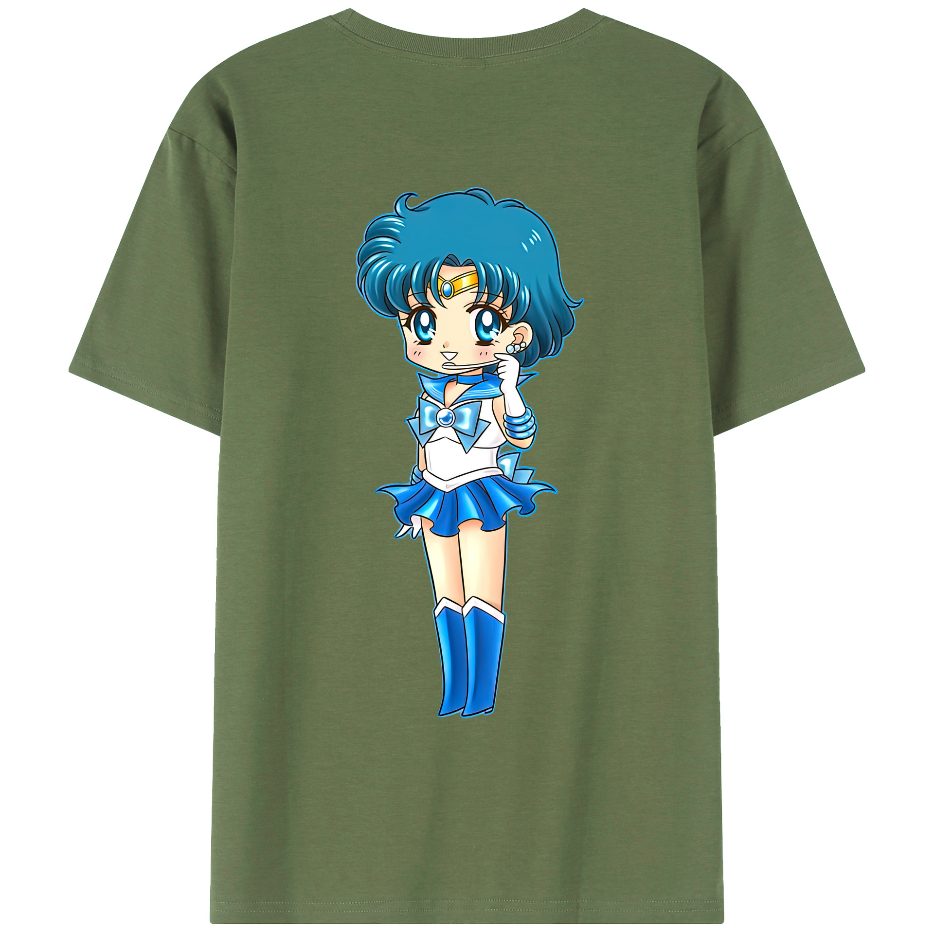 （画像用） 美少女戦士セーラームーン 水野 亜美 みずの あみ Sailor Moon Mizuno Ami 綿100％ メンズ半袖Tシャツ（バックプリント） 通気性